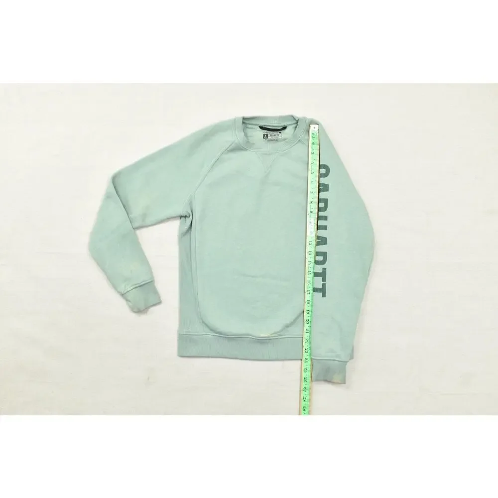 Carhartt Women's Relaxed Fit Sweatshirt Size S Green Crewneck Logo Sleeve Cotton - Picture 3 of 8